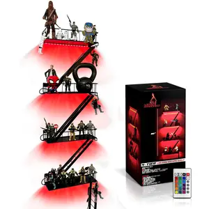 Level 4 Ascension LED 4-Tier Fire Escape Shelf with LED Light Strips Pre-Attached and Remote Control - Iron Fire Escape Wall Shelf w/ 44lb Weight Capacity. Floating Shelves with Lights for Any Room.