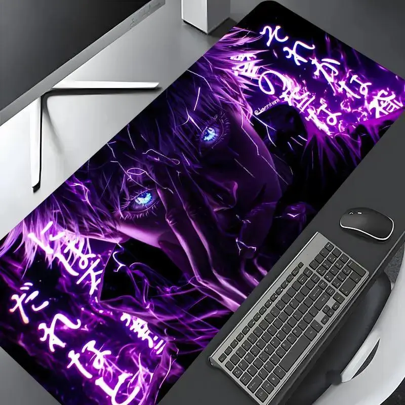 Satoru Gojo Aesthetic Neon Purple Flame Anime Boy Large Size Gaming Mouse Pad - 75x45cm Extended Keyboard Pad, Cool Dark Glowing Eyes, Anti-Slip Base, Fiber Cloth, Desk Protection for Gaming Setup
