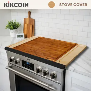 [Christmas Gift]4-in-1 NoteBoard 2-Tone Kikcoin Charcuterie Cheese Snack Boards,Stove Cover,Kitchen Extra Large Bamboo Cutting Boards,Meat Fruit Salami Turkey Cheddar Crackers Platters Serving Tray,Housewarming Wedding Home Food Wooden