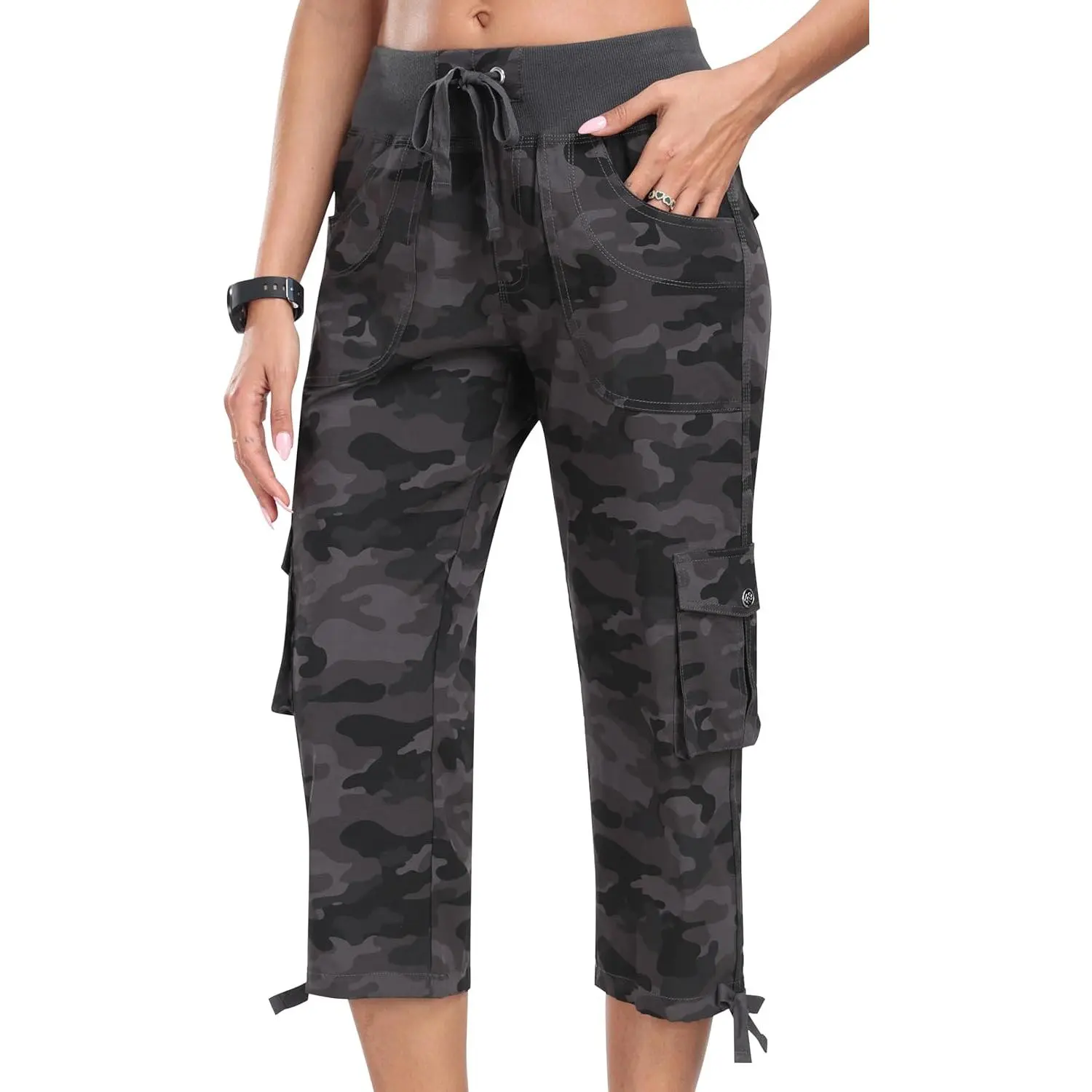 Womens Capris with Pockets Loose Fit Casual Capri Pants Dressy Lightweight Ladies Baggy Cargo Pants for Hiking