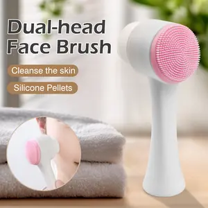 1 Count double-ended facial cleansing brush, silicone and soft bristle side for facial exfoliation and massage