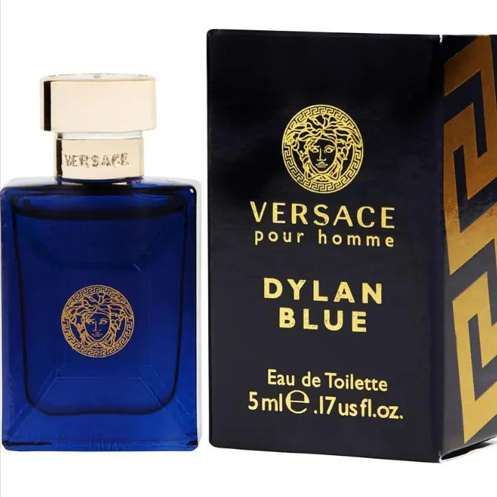 Men's Versace Dylan Blue Miniature Eau De Toilette - 0.17 oz Single Item, Blue Bottle Masculine Fragrance with Bergamot Water, Grapefruit Notes, Spicy & Bold Citrusy Aquatic Effect, Wood Undertones