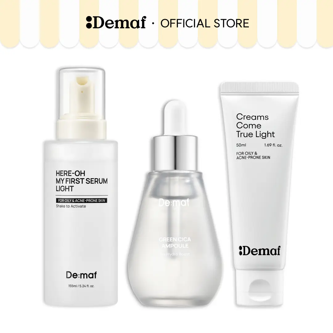 [De:maf Official] Fresh Pore-fect Routine Set | Light Serum + Green Cica Ampoule + Squalane Barrier Cream | Pore Care, Oil Control & Lightweight Hydration