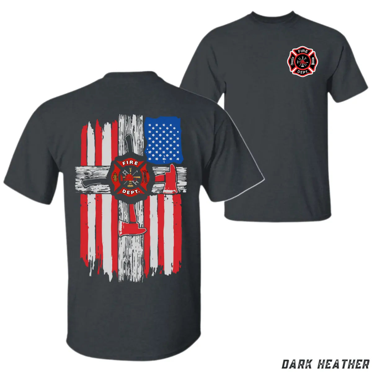 Firefighter American Flag T-Shirt – Fire Dept Maltese Cross Graphic Tee, USA Flag Fire Rescue Shirt, Trending First Responder Menswear Tops