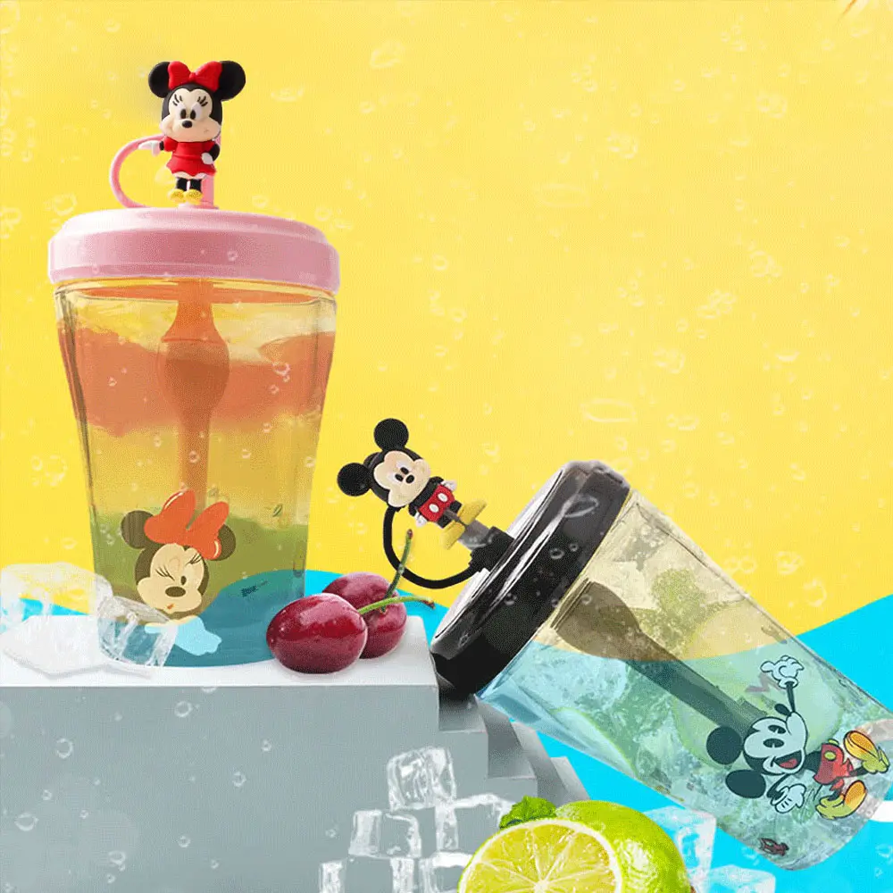 Disney Mickey Minnie 520ML Leak-Proof Straw Cup, Couples Matching Mug, Cold Drink Cups, Car Travel Mugs, Leakproof Tumblers, Office & Study Use, Water Bottles, Drinkware