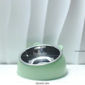 A Stainless Steel Bowl with a Cute Cat 15 °   Inclined Bowl Mouth Design