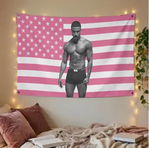 Michael B Jordan Black White Flag Pink USA Aesthetic Tapestries Bedroom Wall Decor Gift Idea