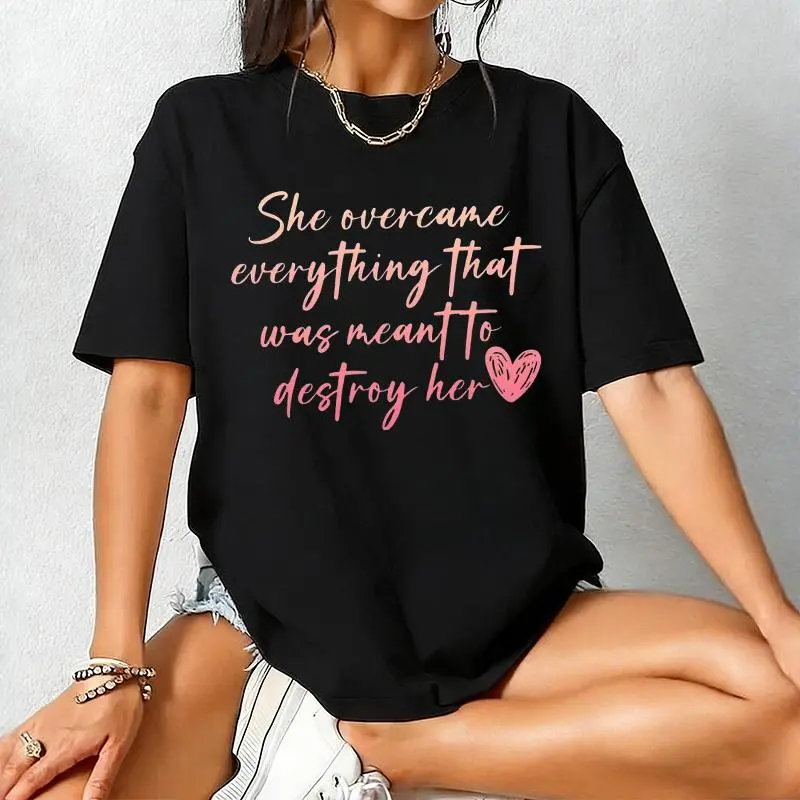 Women's Inspirational Digital Print T-Shirt - Unisex 100% Cotton Regular Fit Lightweight Round Neck Short Sleeve Casual Top, Breathable Fashion Apparel, Cold Wash Compatible