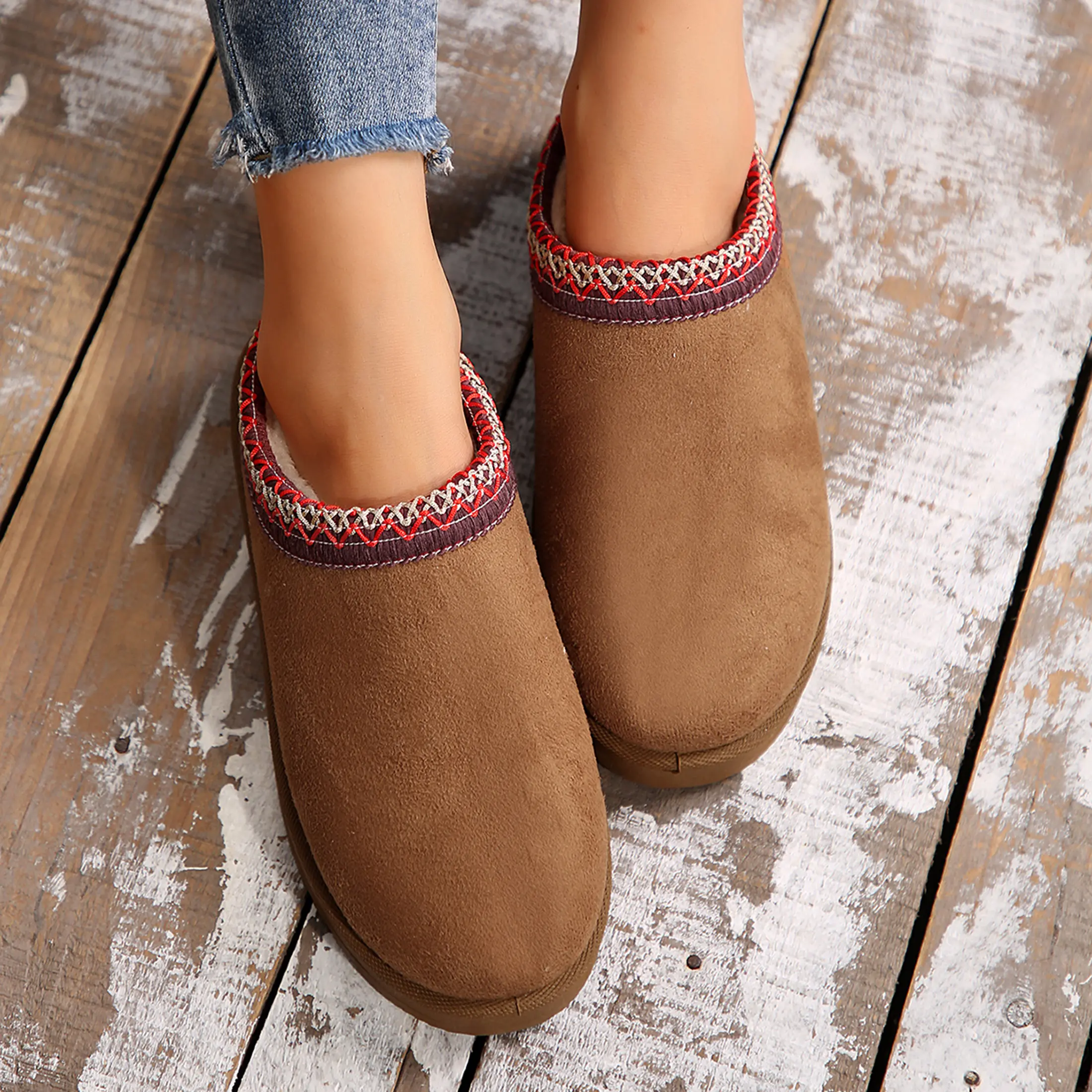 Women's Platform Mini Boots Short Ankle Boot Fluffy Fleece Lined Winter Slippers Indoor Outdoor Shoe Footwear