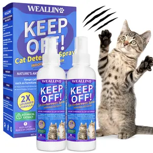WEALLIN Keep Off Cat Deterrent Spray – 2 Pack (8.12 Oz Each) -Natural Indoor & Outdoor Solution to Help Protect Furniture - Gentle Anti-Scratch Training Aid