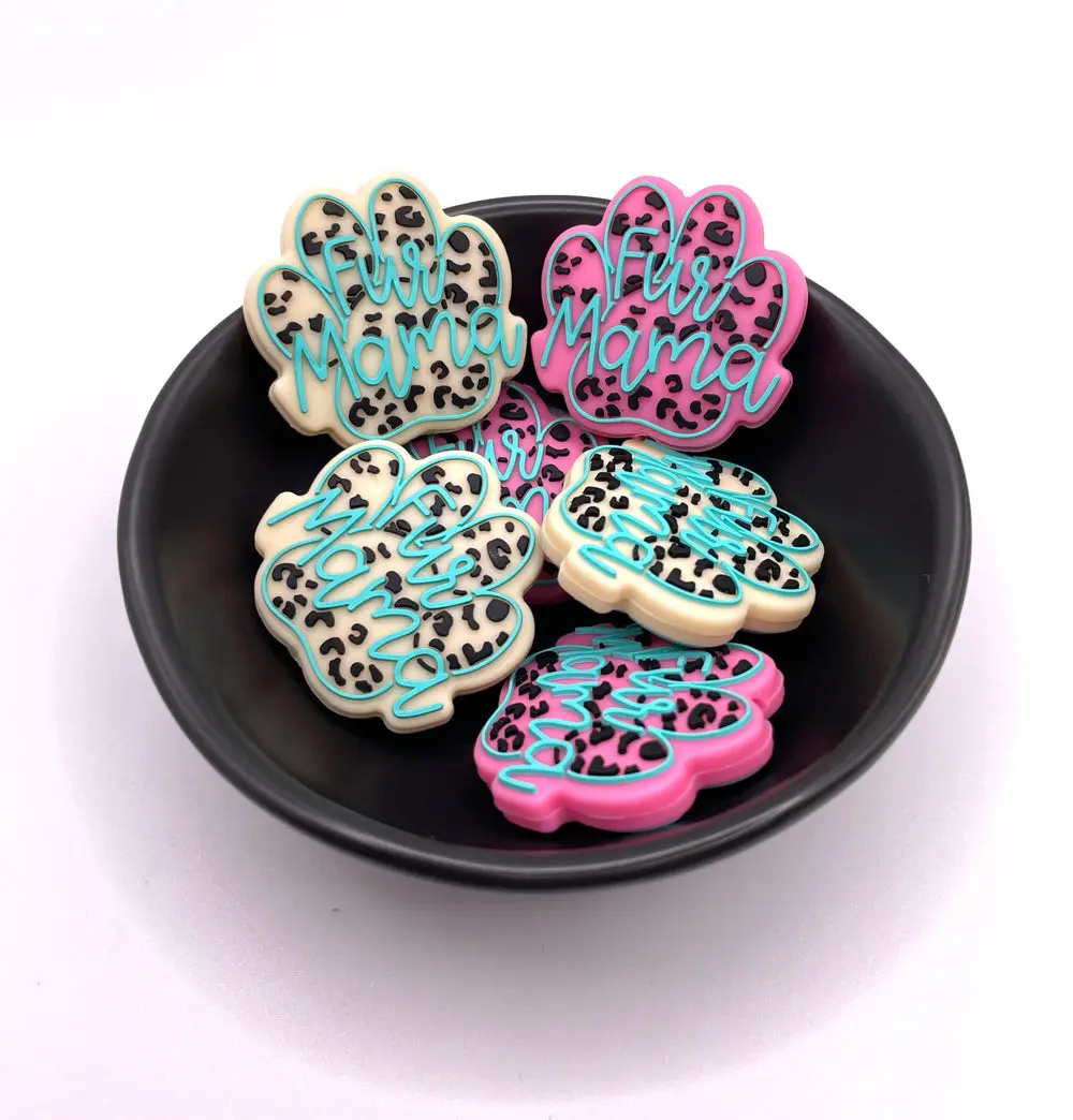 Leopard Fur Mama Paw Print Focal Bead