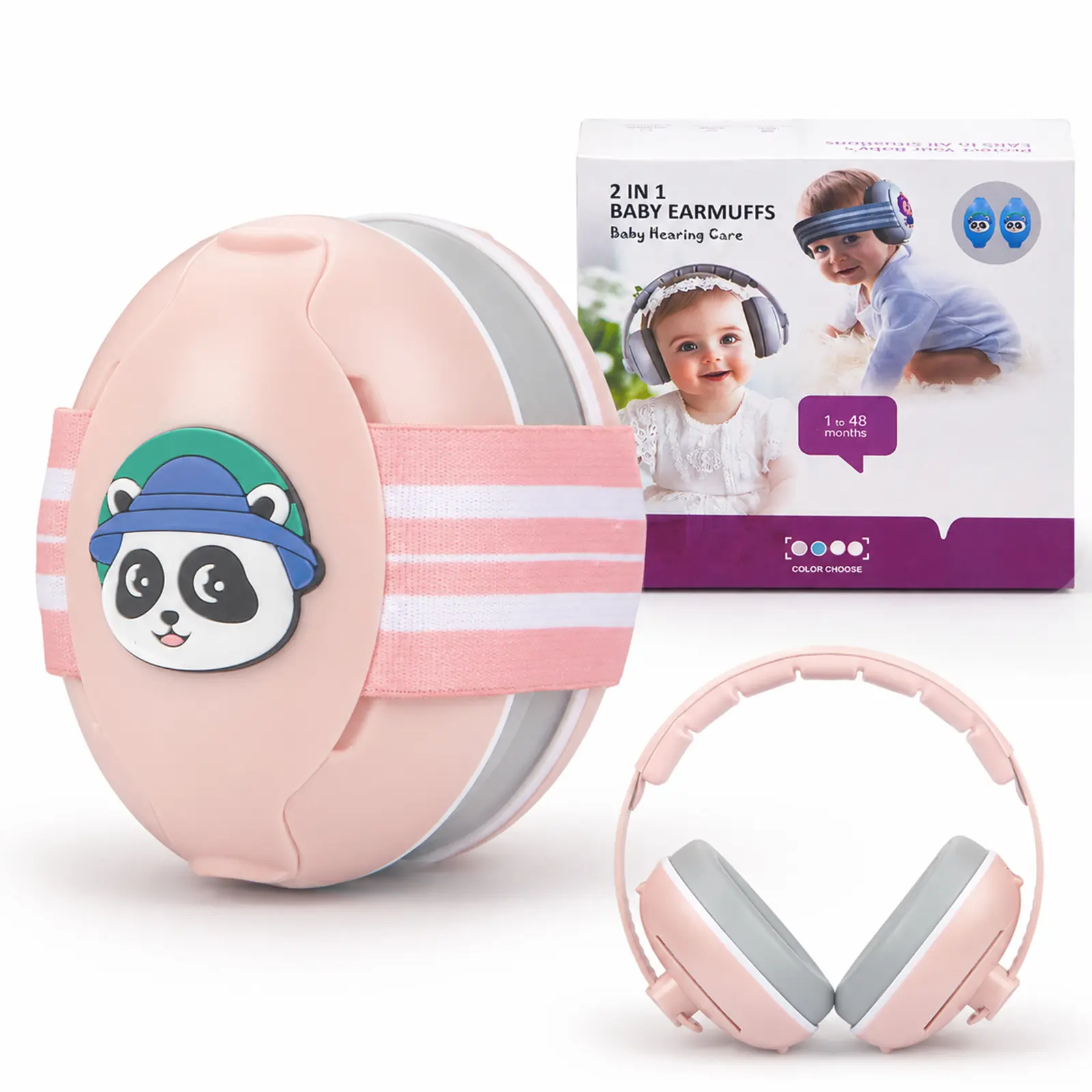 MOMFREE 2-in-1 Baby Ear Muffs, Noise Reduction Hearing Protection for Infants with Adjustable Soft and Hard Headbands, Two-In-One Gifts Newborn Color Choose