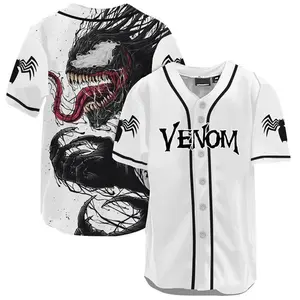 Stylish Venom Inspired Short Sleeve Jersey for Men and Women, Unique 3D Design, Perfect for Halloween and Fans, Baseball Jersey