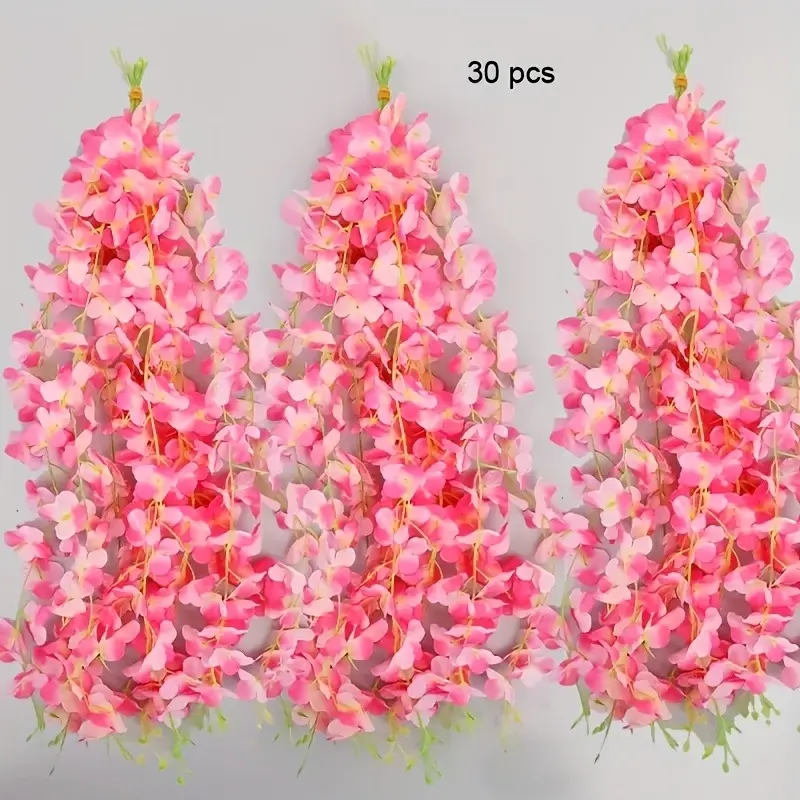 30-Piece Set of Hanging Pink Artificial Wisteria Flower Decorations, Synthetic Vines for Decorative Use, Ideal for Ceiling Coverage, Perfect for Home Events, Weddings, Celebrations, Festivals, Indoor/Outdoor Decor, Fake Floral Decor
