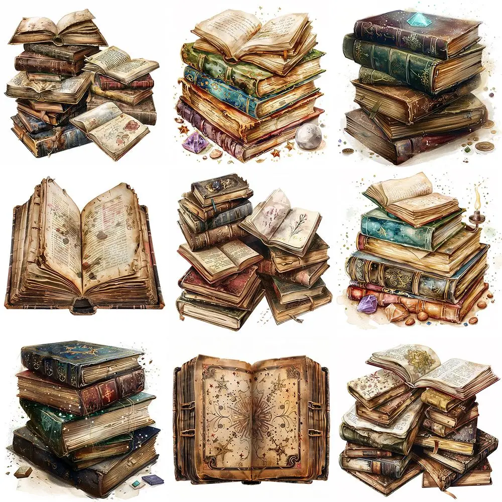 Vintage Magic Books Pattern Sticker, 20pcs/set Retro Magic Books Sticker, DIY Decorative Sticker for Scrapbooking, Journaling, Gift Wrapping
