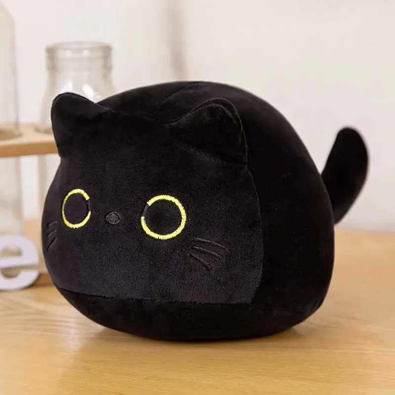 Kawaii Black Cat Plush Toy Soft Stuffed Animal Doll for Kids Room Decor Gift