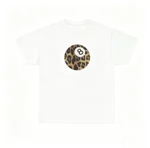 【Graphic Tee】Cheetah Print 8 Ball Graphic T-Shirt for Men and Women, Bold Color Retro Tee, Unique Animal Print Design, Casual Oversized Cotton Shirt, Fun Summer Party Tee, Pool Table Game Night, Trendy Graphic Top, Novelty Gift Idea