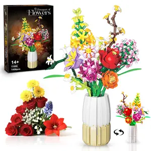 2 in 1 Vase Flowers Bouquet Building Set, 1458 PCS Artificial Flowers Bouquet Sets for Adults & Women,Valentine's Day gifts Comptatible with  Flowers Bouquet Botanicals Collection, PerfectGift for Mother's Day, Birthdavs &Holidays，Elegant，vdaygift