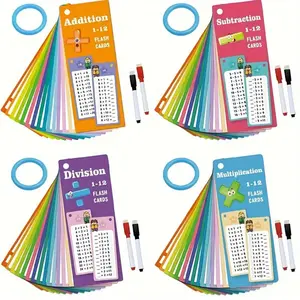 Reusable Math Practice Flashcards with Dry Erase Markers, Includes Addition Subtraction Multiplication Division Cards for Office Use, Math Learning Tools, Learning Materials
