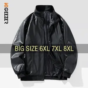 Leather Jacket Men Coats Windproof Oversized 6XL 7XL 8XL Plus Size Autumn Motorcycle Travel Fleece Black Zipper Winter Overcoat