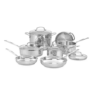 Cuisinart Chef’s Classic 11-Piece Stainless Steel Pots and Pans Set, Cookware Set Compatible with Induction, Electric, Gas Cooktops, Aluminum Core for Even Heat, Cool Grip Handles, Dishwasher Safe