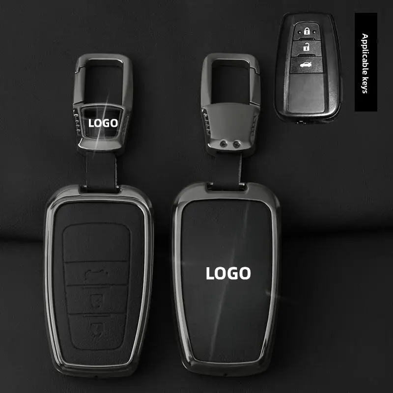 Zinc Alloy & PU Leather Car Key Fob Shell Case with Keychain for Toyota, Durable Car Interior Accessory with Precise Fit, Button Match, Compatible with CH-R, Camry, Corolla, RAV4, Highlander, Prius, Land Cruiser, Prado, Ideal Family Gift, Includes Keychai