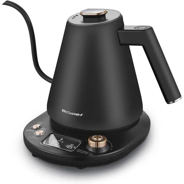 Elite Gourmet EKT3001 1L Digital Kettle, 304 Stainless Steel, Matte Black | Programmed Temperatures, Keep Warm Function, Cordless 360° Base, Auto Off & Audible Indicator