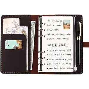 Journal Writing Notebook, A6 Ring Binder Refillable Diary Notepads,   Travel Organizer Agenda for Men Women - Coffee