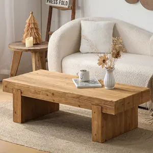 47.6" Farmhouse Solid Wood Coffee Table – Rectangular Rustic Accent Table for Living Room or Home Office, Low Profile Cocktail Table