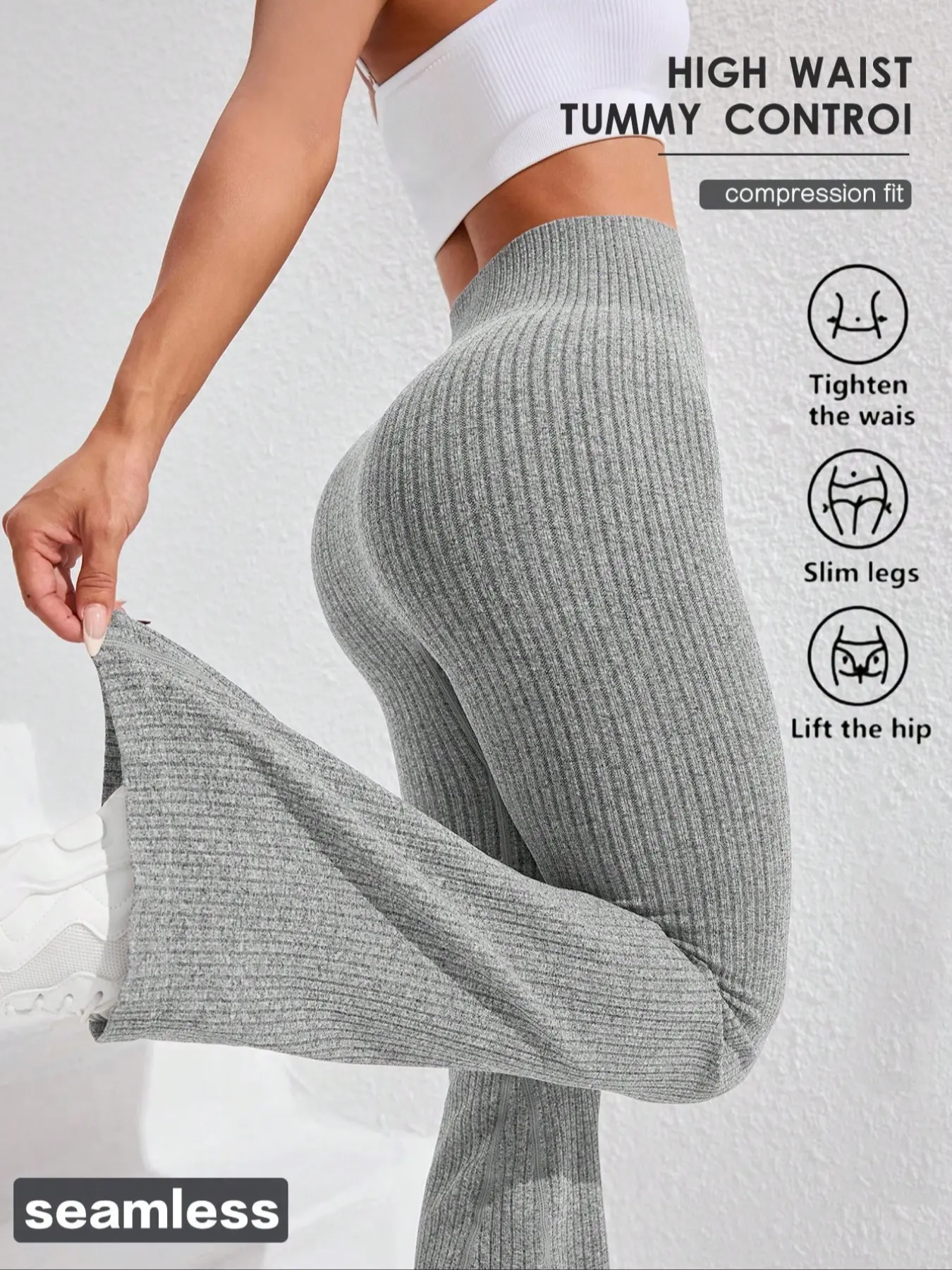 Seamless Ribbed High Waist Compression Sporty Activewear for Women, Casual Fitness Tight Pants, Gym Workout Leggings, Ideal for Yoga Gym Outdoor Running All Seasons
