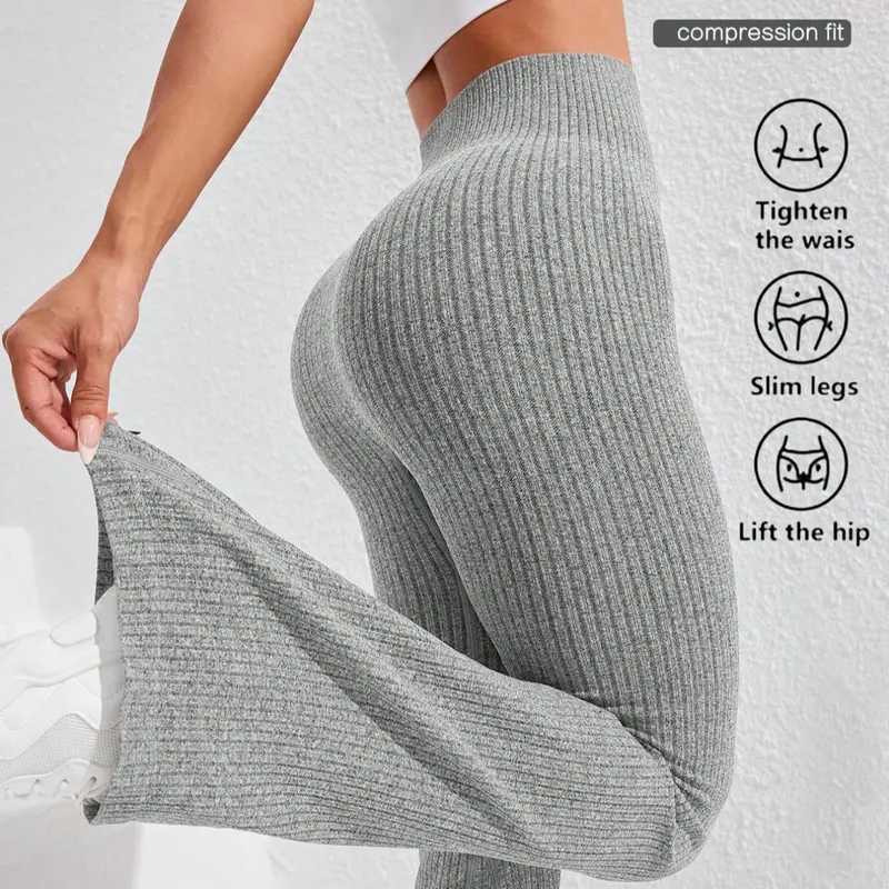 Seamless Ribbed High Waist Compression Sporty Activewear for Women, Casual Fitness Tight Pants, Gym Workout Leggings, Fitness Bottoms, Ideal for Yoga Gym Outdoor Running All Seasons
