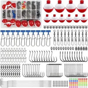 220 count Fishing Hooks Bobbers Tackle Kit Beginners Equipment Includes Fishing Hooks Bobbers Weight Sinkers Swivel Snaps Starter Kit for Artificial and Live Baits