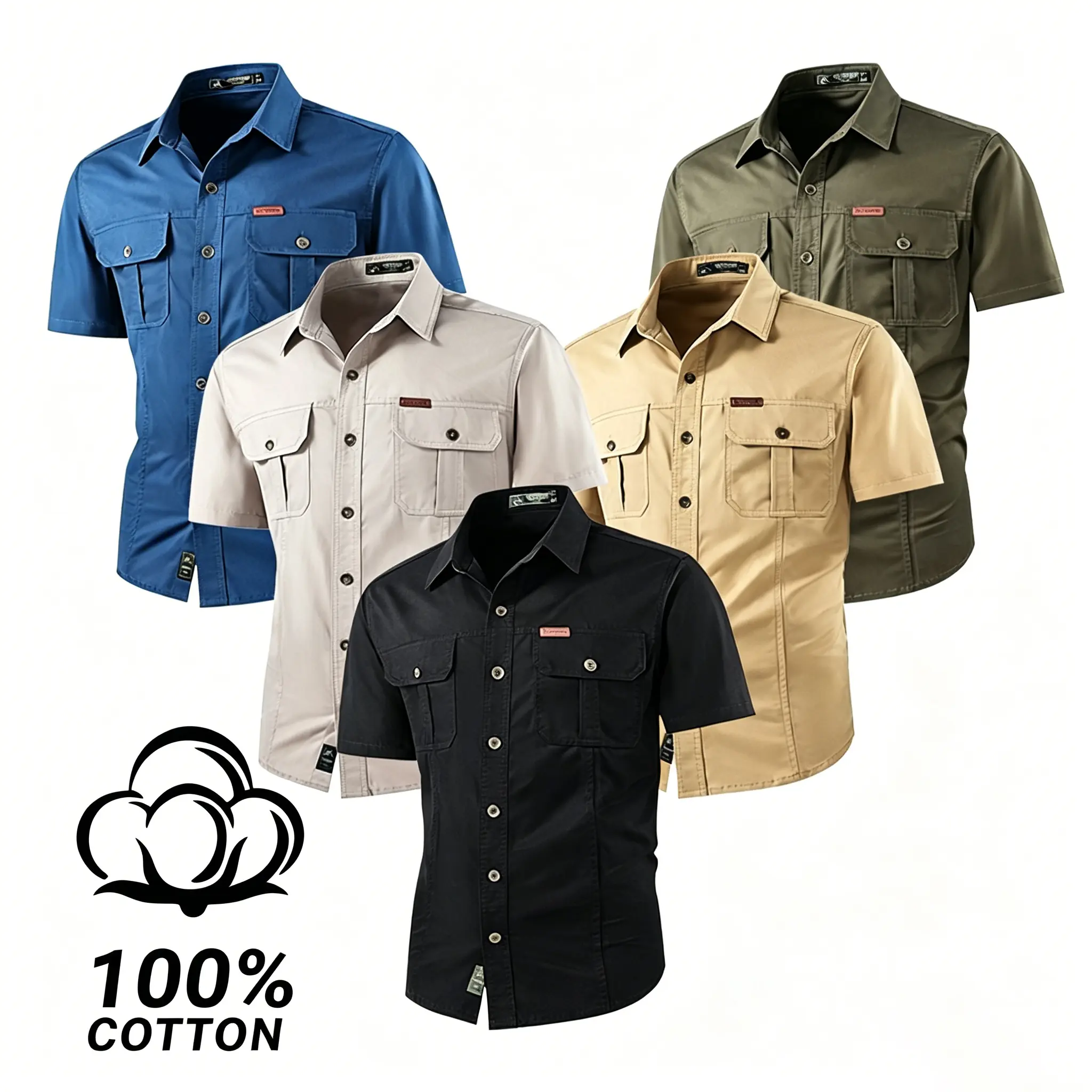 Men's Short-Sleeve Casual Work Shirt - Menswear Tops, Single Pack, Lightweight, Multiple Pockets, Summer Outdoor Use, Plain, Father's Day Gift, Shortsleeve