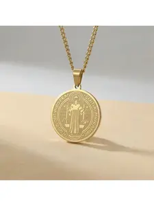 Vintage Engraved Coin Pendant Necklace, Titanium Steel Non-Tarnish Chain, Hip Hop Streetwear Jewelry