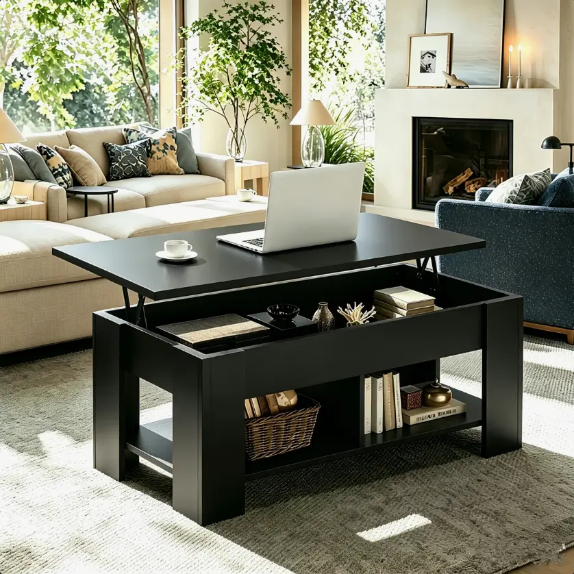 Millwood Pines Modern Lift Top Coffee Table Expandable Center Table with Hidden Storage Converts to Dining Table Laptop Desk for Small Spaces