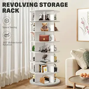 Multi-Layer White Rotating Shoe Rack and Bookshelf-360 ° Vertical Storage Tower, Suitable for Handbag, Shoes and Decoration-Durable Plastic with Independent Storage Rack, Suitable for Entrance, Living Room, Office, Entrance Shoe Rack
