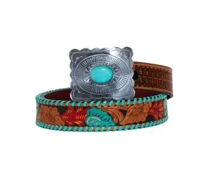 Tropical forest Hand-Tooled Leather Belt Tropical forest Hand-Tooled Leather Belt
