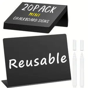 30-Pack Mini Tent Chalkboard Signs, reusable black acrylic food label tags with liquid chalk markers, buffet catering, wedding, birthday party table display tags