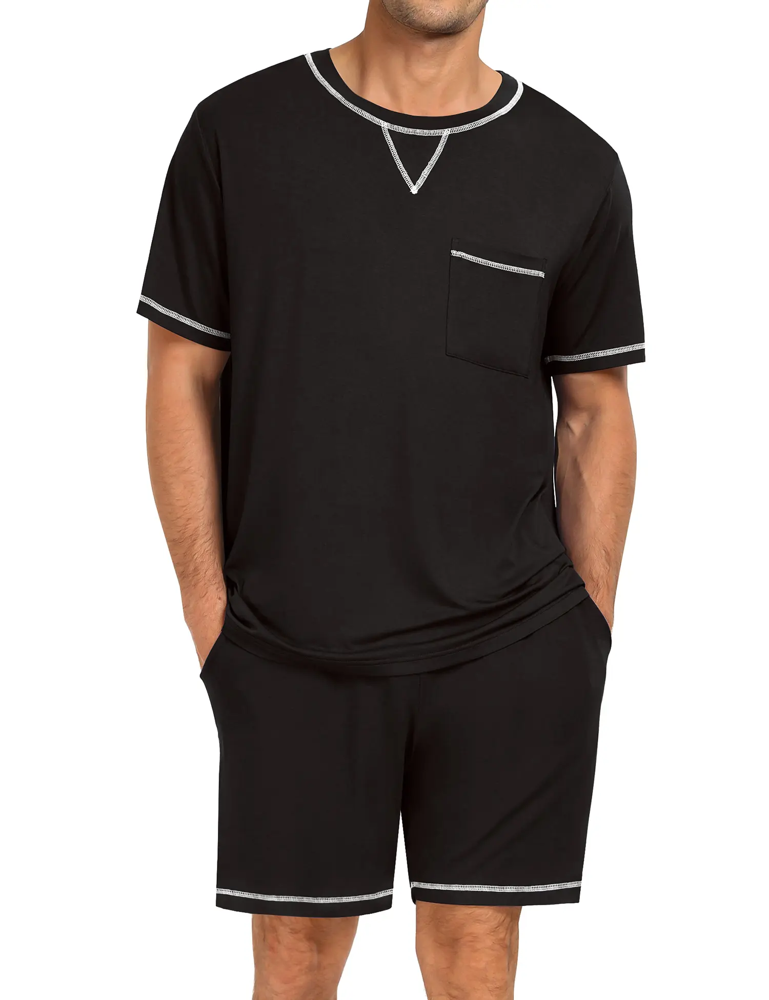 SWOMOG Men Modal Pajamas Set Comfy Sleepwear Short Sleeve Pjs Set Soft 2 Piece Lounge Set Cozy Nightwear with Pockets