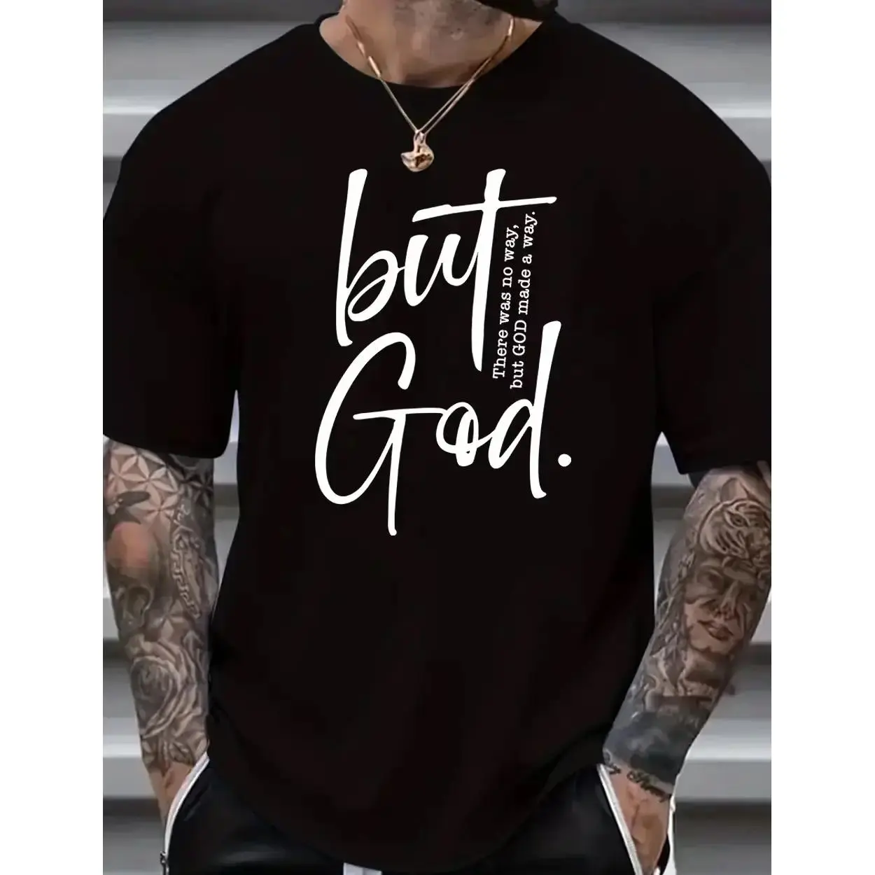 Vintage Creative Pattern 'there Is No Way But God Made A Way' Printed T-shirt Heavy 180g Cotton Men's Vintage Street T-shirt Basic T-shirt Loose Hip-hop Unisex Top