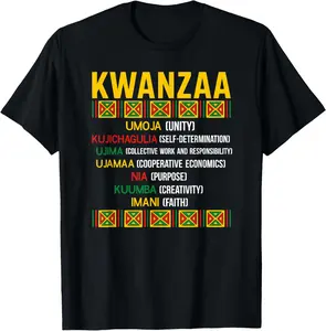 100% Cotton Happy Christmas Seven Principles of Kwanzaa T-Shirt