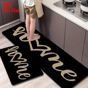 2/3 Piece Flannel Kitchen Mat Set, Floor Mat, Gold Heart Design, Non-Slip, Absorbent, Home Decor for Kitchen, Hallway, Laundry Room, Water Absorbent Rug