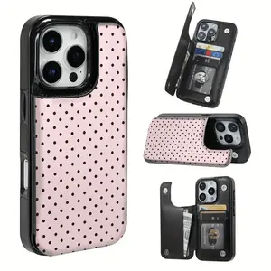 Phone Case - This Practical TPU Phone Case, Adorned with a Brown Polka Dot Pattern, Includes a Card Slot And Offers Various Functionalities for Bank And Public Transport Cards. It Is Compatible with The for Iphone 16 Pro Max, 16, 15 Pro, 14 Plus
