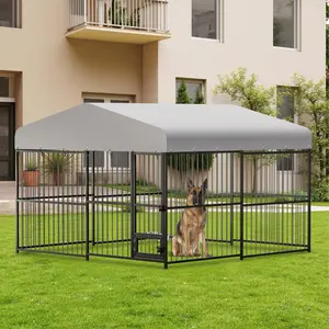 Outdoor Dog Kennel Outside Run with Safety Locks, Swivel Feeder, UV & Water Resistant Proof Cover  -  4×4×6FT Large Dog Kennels Pens Outside for All Dog Breeds