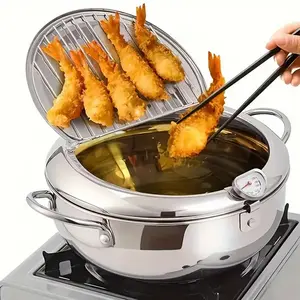 Stainless Steel Deep Frying Pot with Lid, 1 Count Detachable Oil Drain Rack, Kitchen Cookware for Fried Chicken, French Fries, Tempura, Deep Fryer Pot