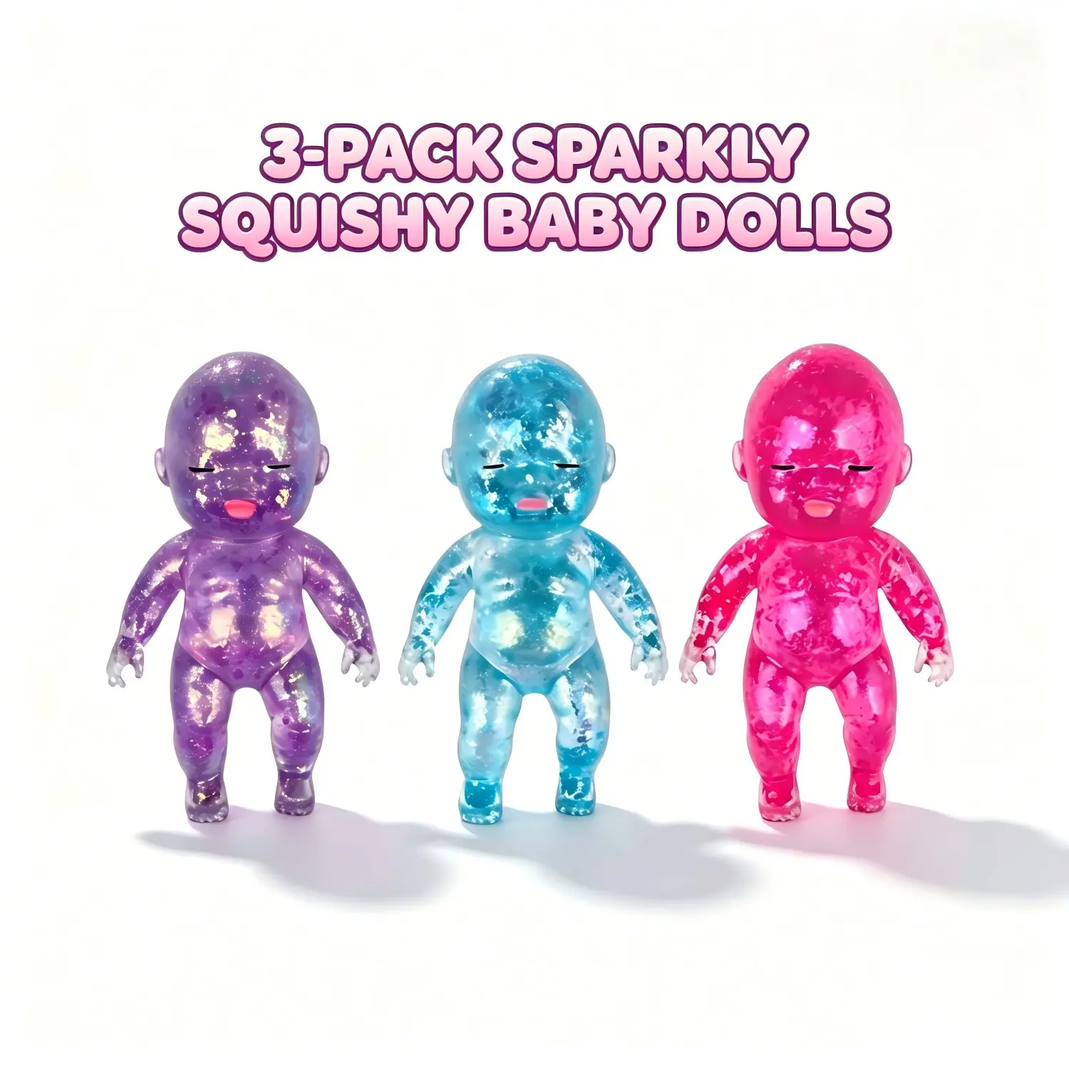 3Pcs Glitter Babies Squishy 3.15in Baby Squishy Malt Sugar Slow Rising Ultra Soft Super Sparkly Cute Squeeze Baby Doll Sensory Fidget Toy Stress Anxiety Relief Portable Desk Decor Birthday Gifts Party Favors Classroom Prizes Easter Basket Stuffers Stress