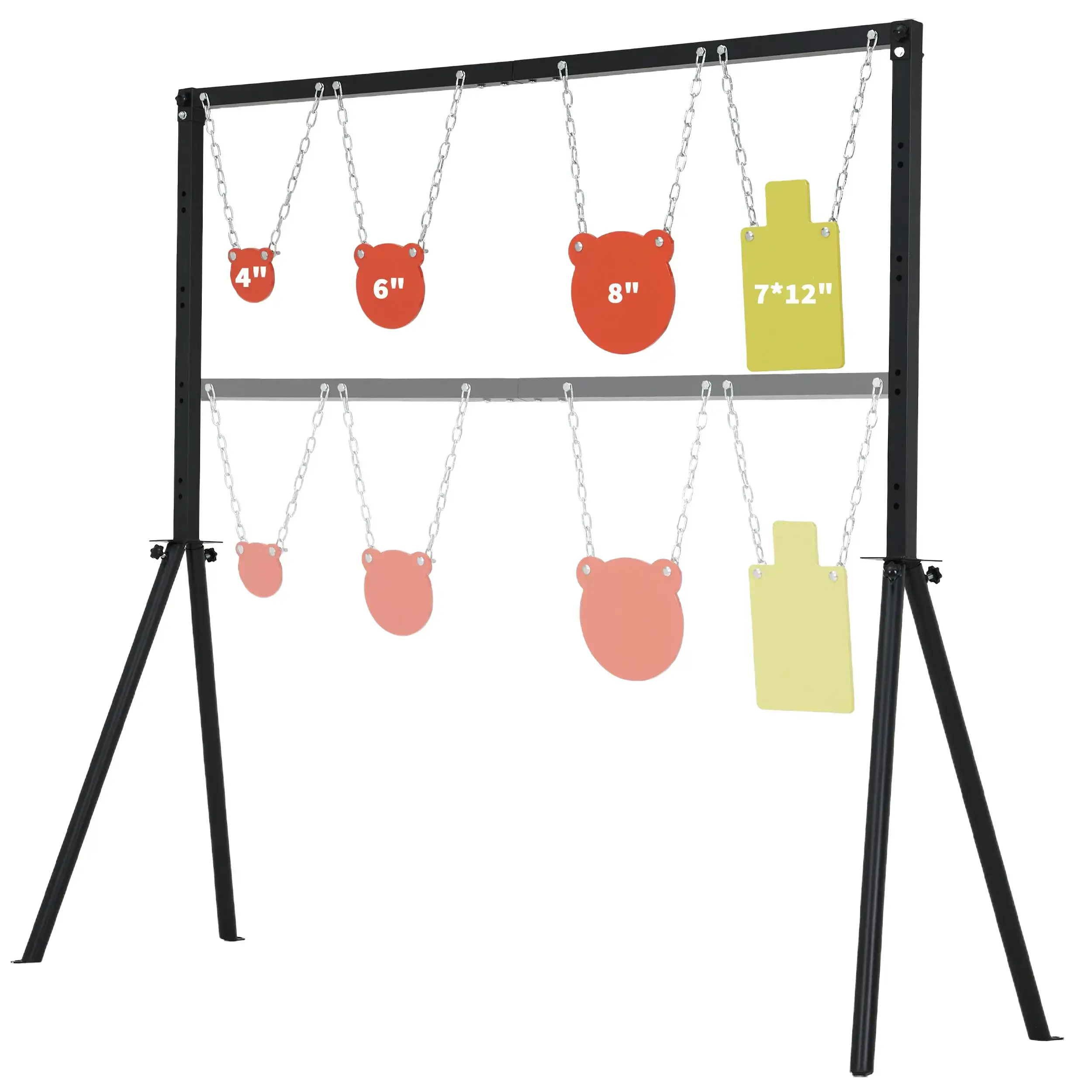 AR500 Steel Target Practice Set - 3/8" Thick Multi-Size Gongs (4"/6"/8") & 7x12" Torso, Height Adjust Stand with Adjustable Width, Forward Slant Safety, Chain Mounting & Ground Stakes, Outdoor Setup Marksmanship Kit, Father's Day Gifts, Camping Essentials