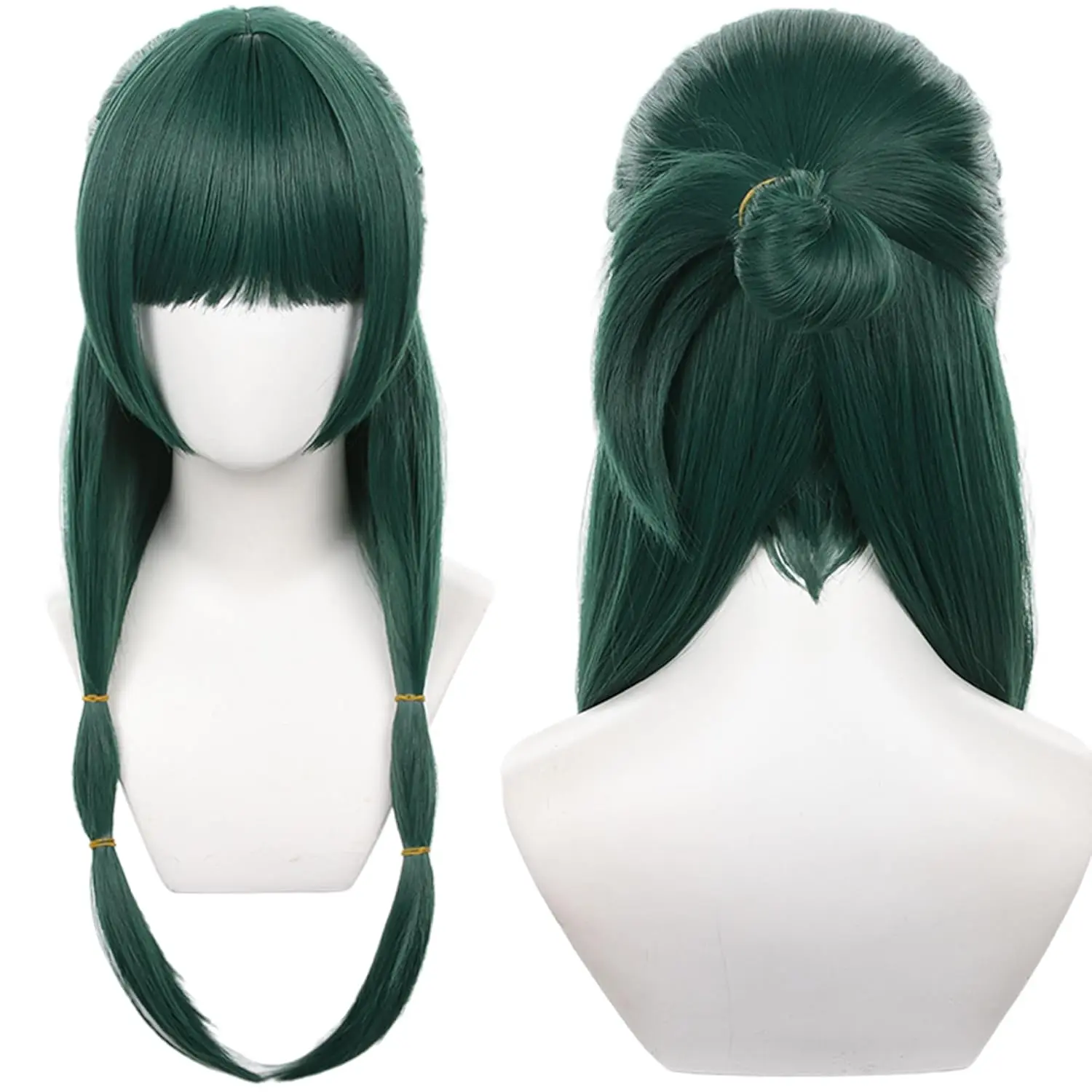 Anime maomao wig Deep Green wigs Long Straight hair with Bun for Women High temperature wig Halloween,Christmas,Comic con,Easter,Daily wear,Costume party