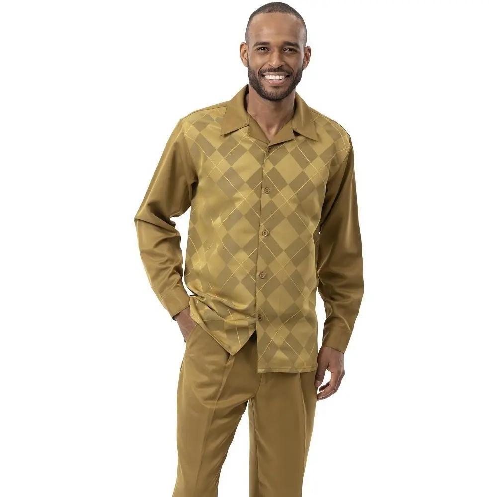 Montique Mustard 2 Piece Argyle Pattern Long Sleeve Walking Suit 2156