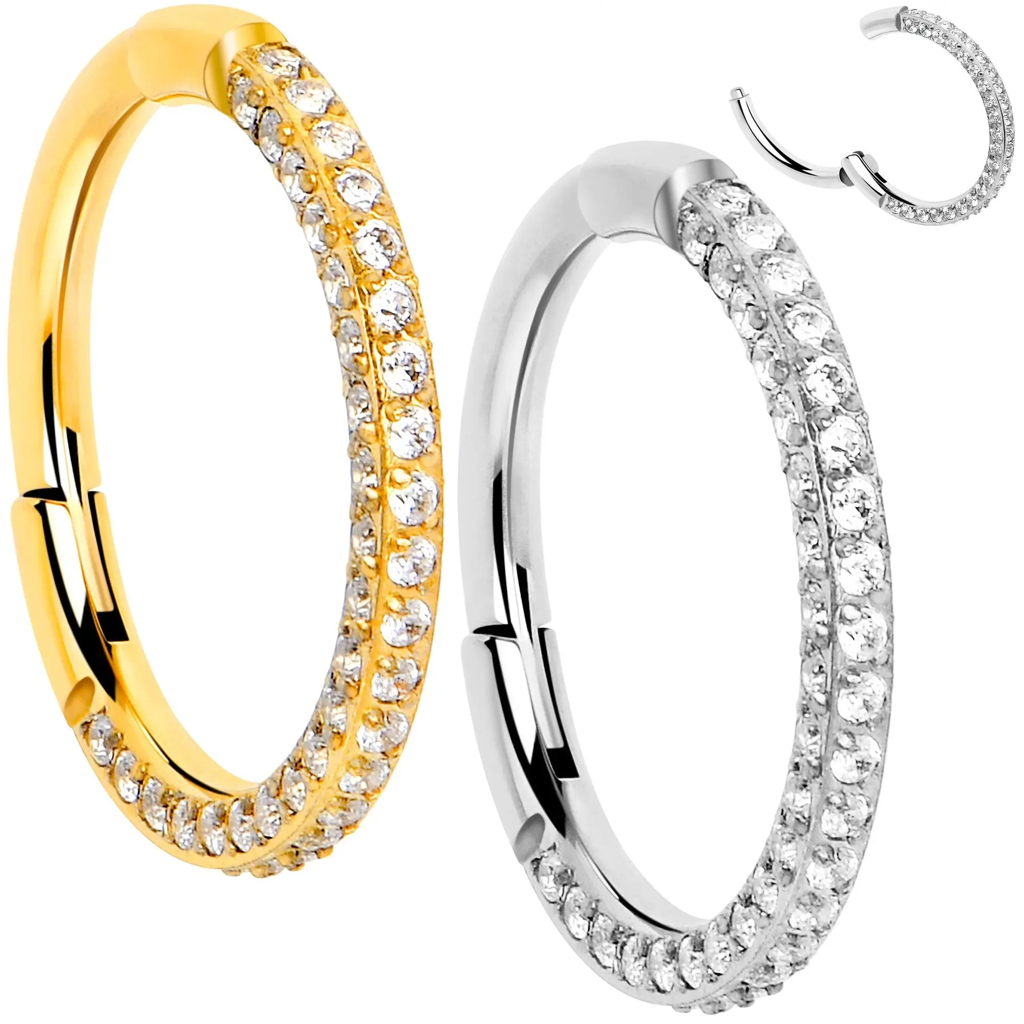Body Candy 18G Implant Grade Titanium Triple Sided Micro Gem Hinged Nose Hoop